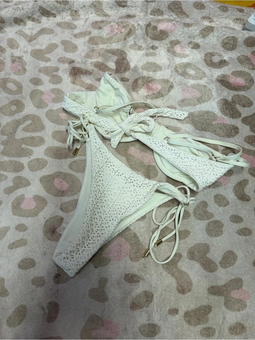 Monday Swimwear Maui Bikini Top and Bottom set Ivory Crochet
